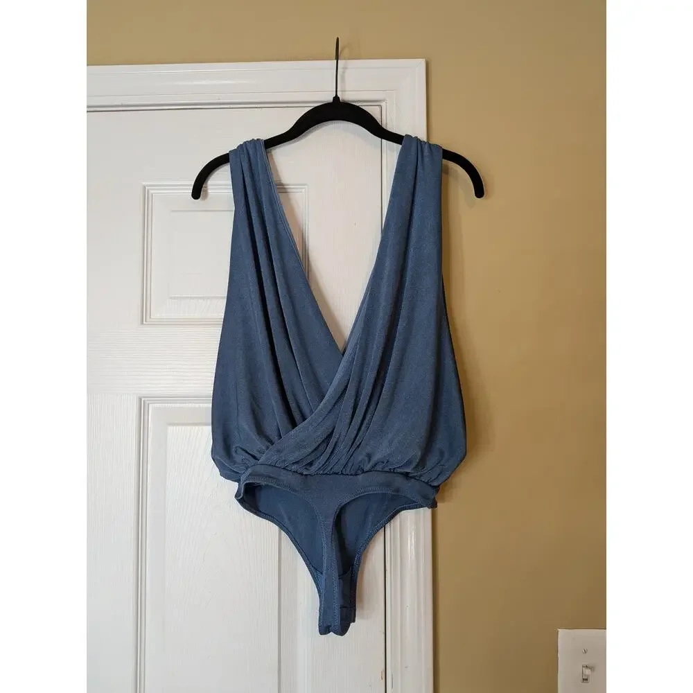 Free People Intimately Night Owl Bodysuit Size XS Blue Draped Sleeveless Top